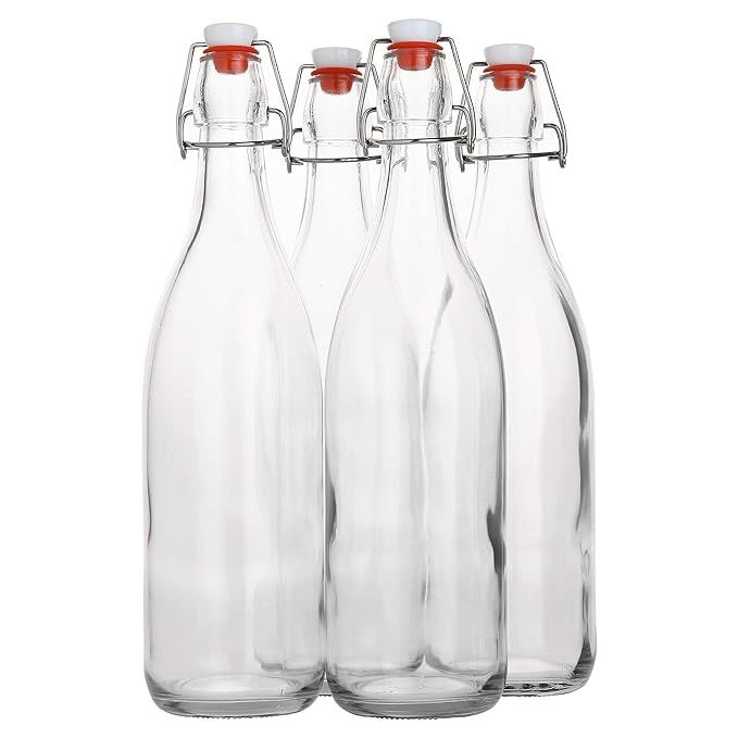 Flip Top Glass Bottle [1 Liter / 33 fl. oz.] [Pack of 4] – Swing Top Brewing Bottle with Stoppe... | Amazon (US)