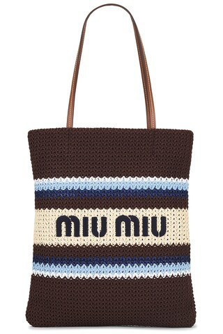 Miu Miu Logo Tote Bag in Chocolate | FWRD 