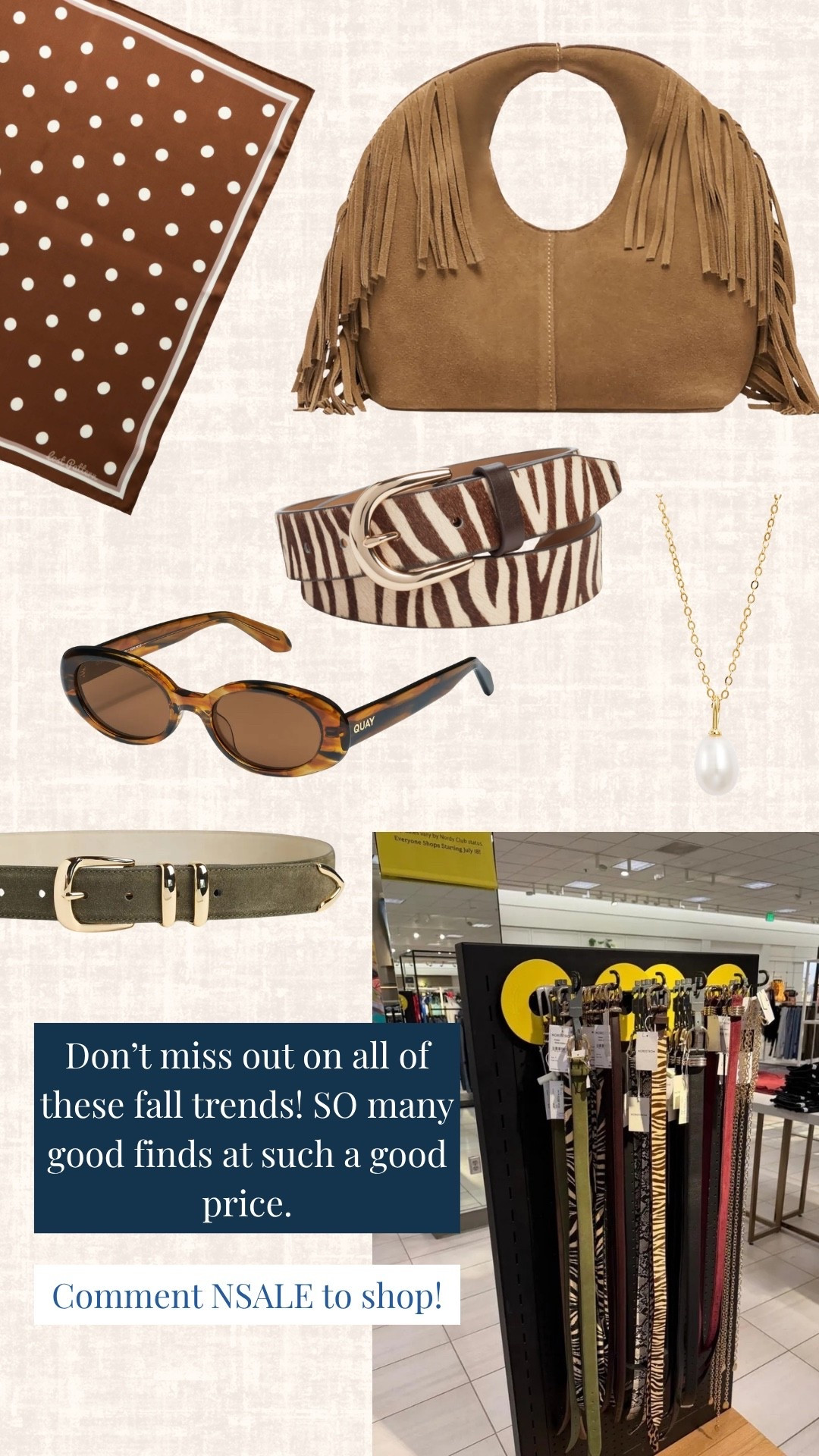The Nordstrom anniversary sale ends August 9th. Be sure to stock up on fall accessories like a great suede bag, belt, and sunglasses to complete your fall looks!
