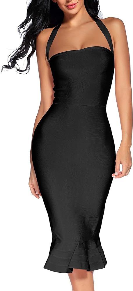 houstil Women's V Neck Halter Fishtail Bandage Bodycon Dress Party | Amazon (US)