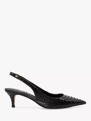 Dune Capitol Leather Stiletto Heel Slingback Court Shoes, Black | John Lewis (UK)