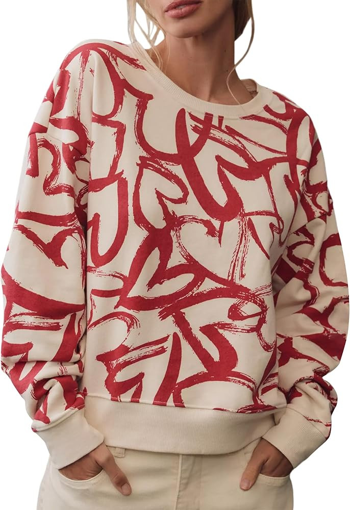 Heart Sweatshirts for Women Casual Long Sleeve Cotton Love Heart Printed Graphic Valentines Day P... | Amazon (US)