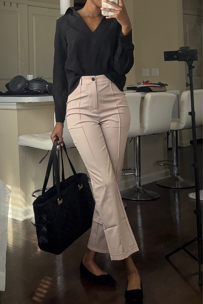 Professional Outfit Inspiration for Business Meetings, Work, or any other Professional Event - Tan Dress Pants with Black Shirt and Black Flats

#LTKfindsunder50 #LTKworkwear #LTKaustralia