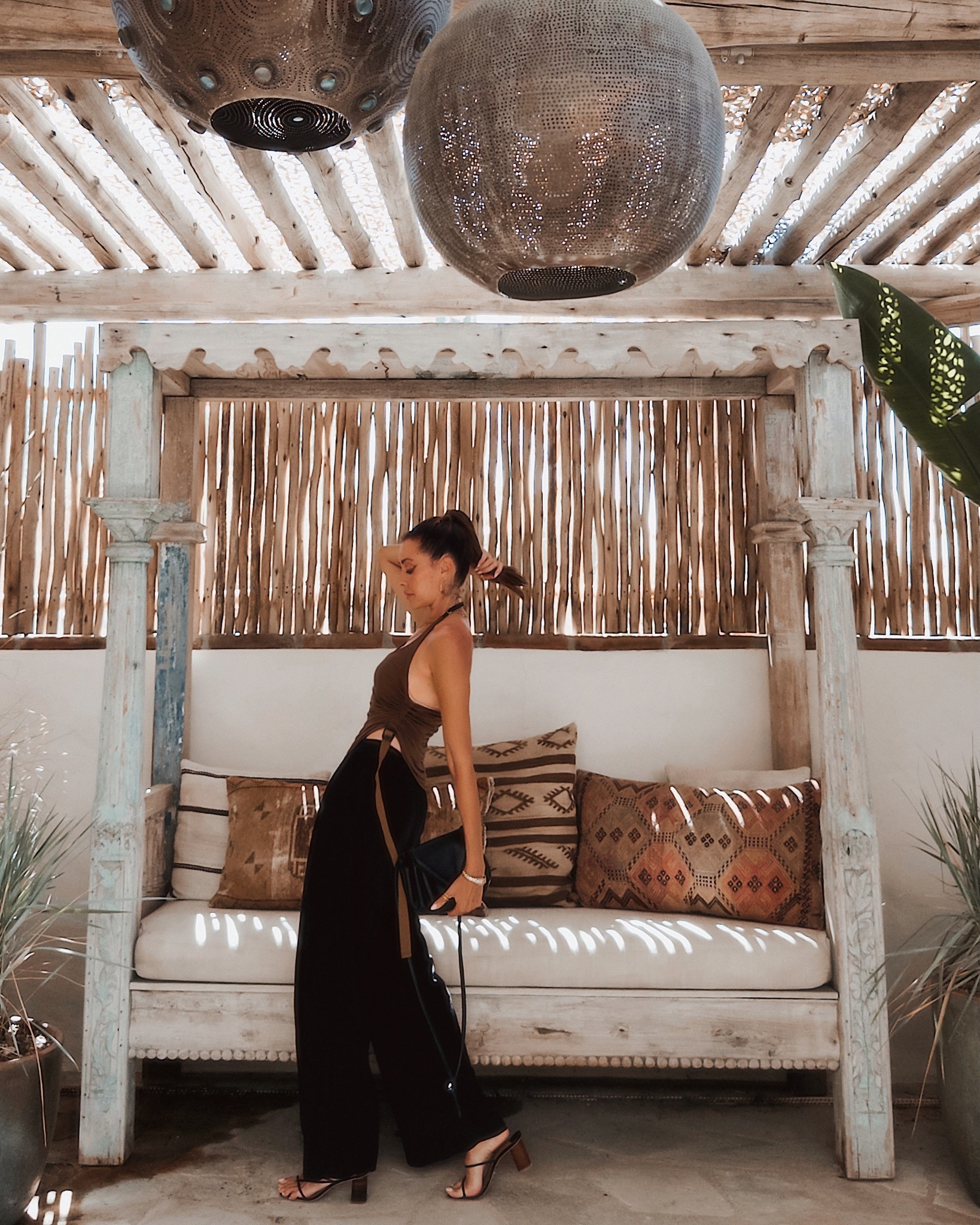 Brown and black for fall resort. Soaking in the sun with this asymmetrical adjustable ruched top by Helmut Lang. paired with my go-to linen pants. Wearing size small for both  

#LTKSeasonal #LTKOver40 #LTKTravel