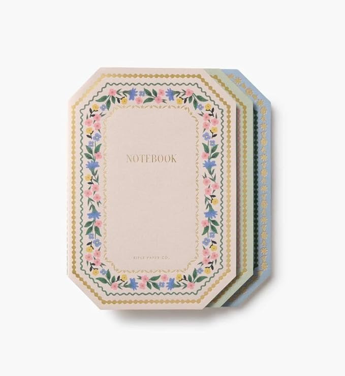 RIFLE PAPER CO. Gemma Stitched Notebook Set, 8.5" L x 6" W, Set Of 3, 64 Ruled Pages With Gold In... | Amazon (US)