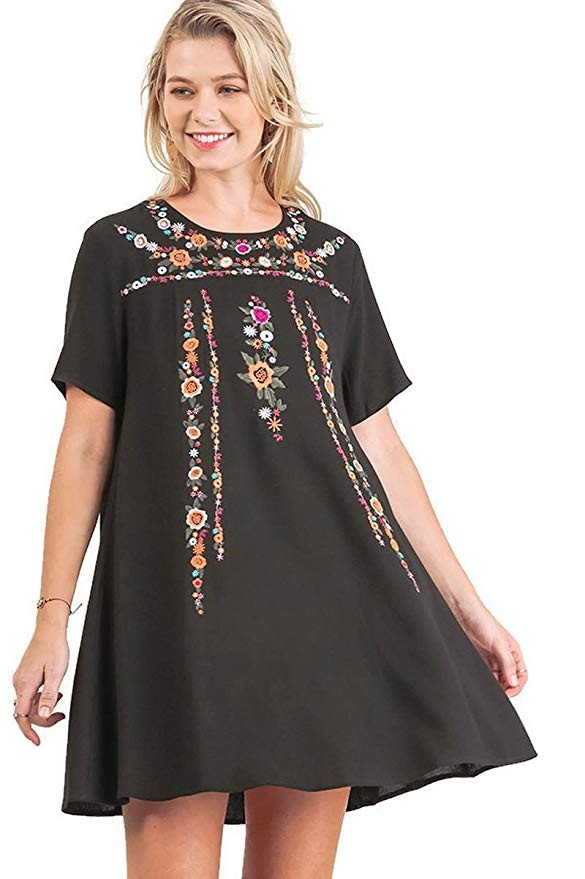 Umgee Women's Boho Chic Floral Embroidered Short Sleeve Dress | Amazon (US)