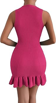MakeMeChic Women's Sleeveless Ruffle Hem Ribbed Knit Mini Bodycon Sweater Dress | Amazon (US)