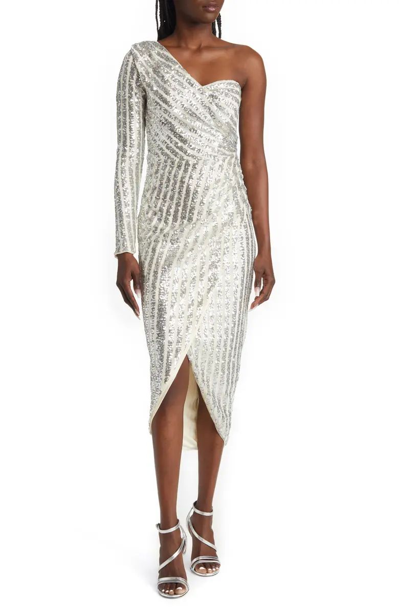 Lulus Elegant Occasion Sequin One-Shoulder Long Sleeve Cocktail Dress | Nordstrom | Nordstrom