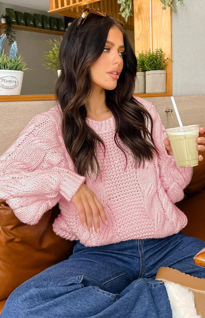 Everlea Pink Cable Knit Sweater | Beginning Boutique (US)
