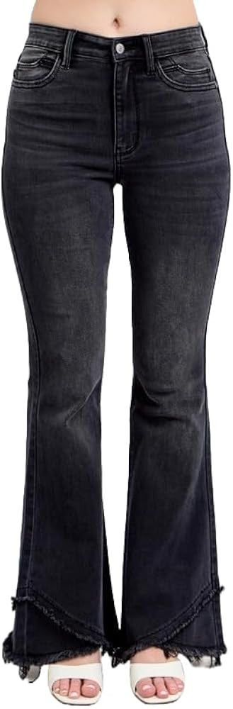 Judy Blue Women's High Waist Flare Jeans with Mock Fray Tulip Hem Stretch Denim. | Amazon (US)