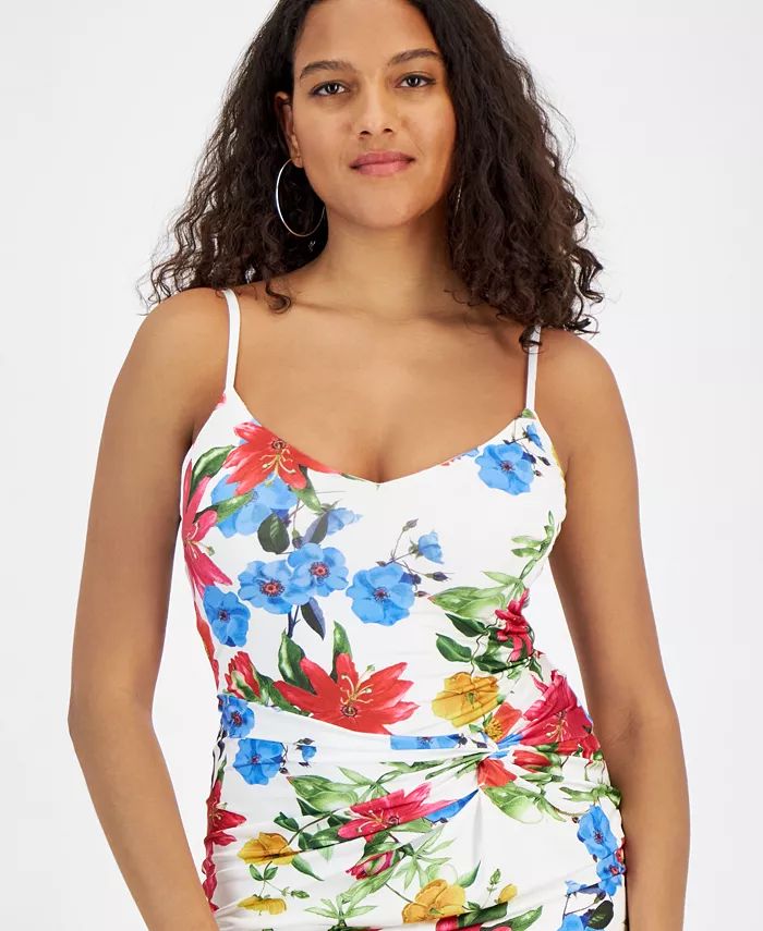 GUESS Women's Chiara Floral Twist-Front Sleeveless Dress - Macy's | Macy's