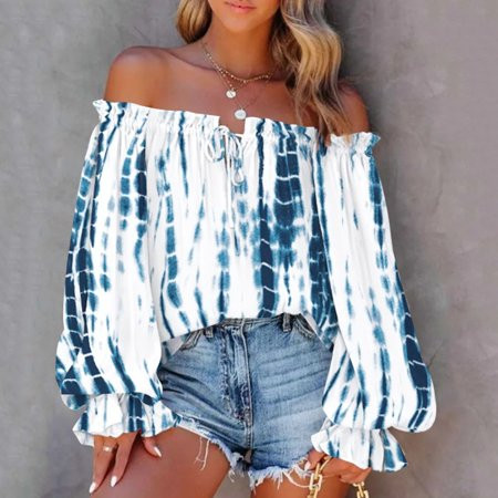 Hunpta Off Shoulder Blouse For Women Casual One Word Collar Off Shoulder Printing Long Sleeve Blouse T Shirt Top | Walmart (US)