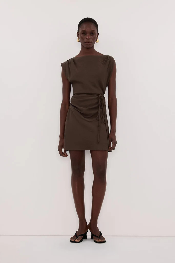 MARMO CHOCOLATE DRAPED MINI DRESS | DISSH