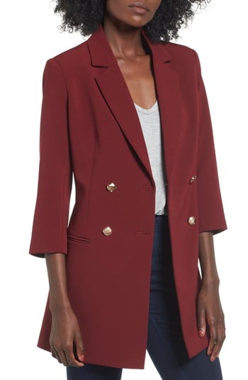 Women's Mural Longline Double Breasted Blazer, Size X-Small - Burgundy | Nordstrom