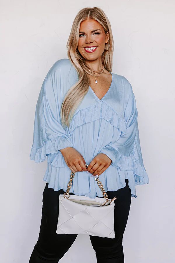 Claim To Love Ruffle Top in Sky Blue Curves | Impressions Online Boutique