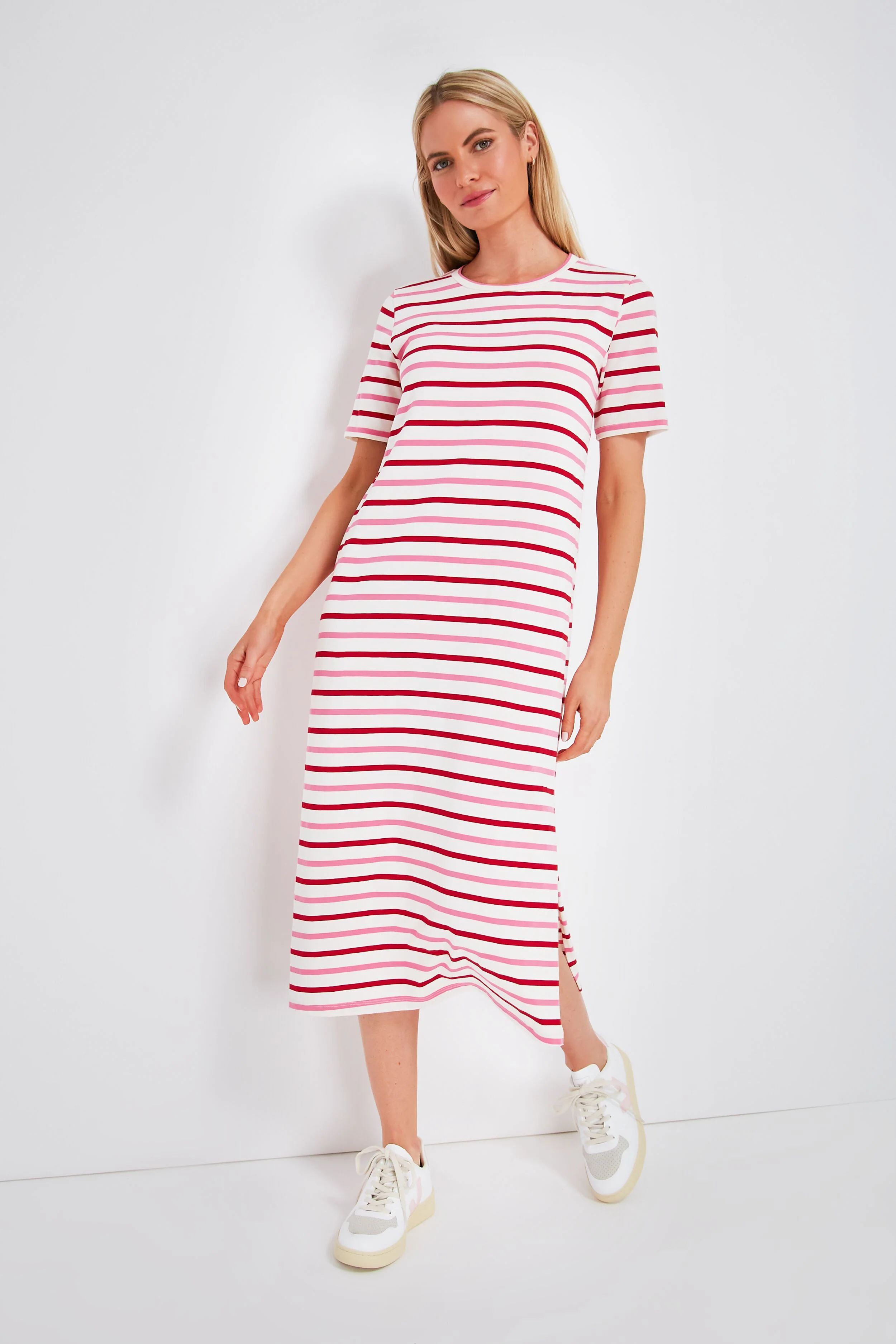 Red and Pink Stripe Short Sleeve Gio Maxi Dress | Tuckernuck (US)