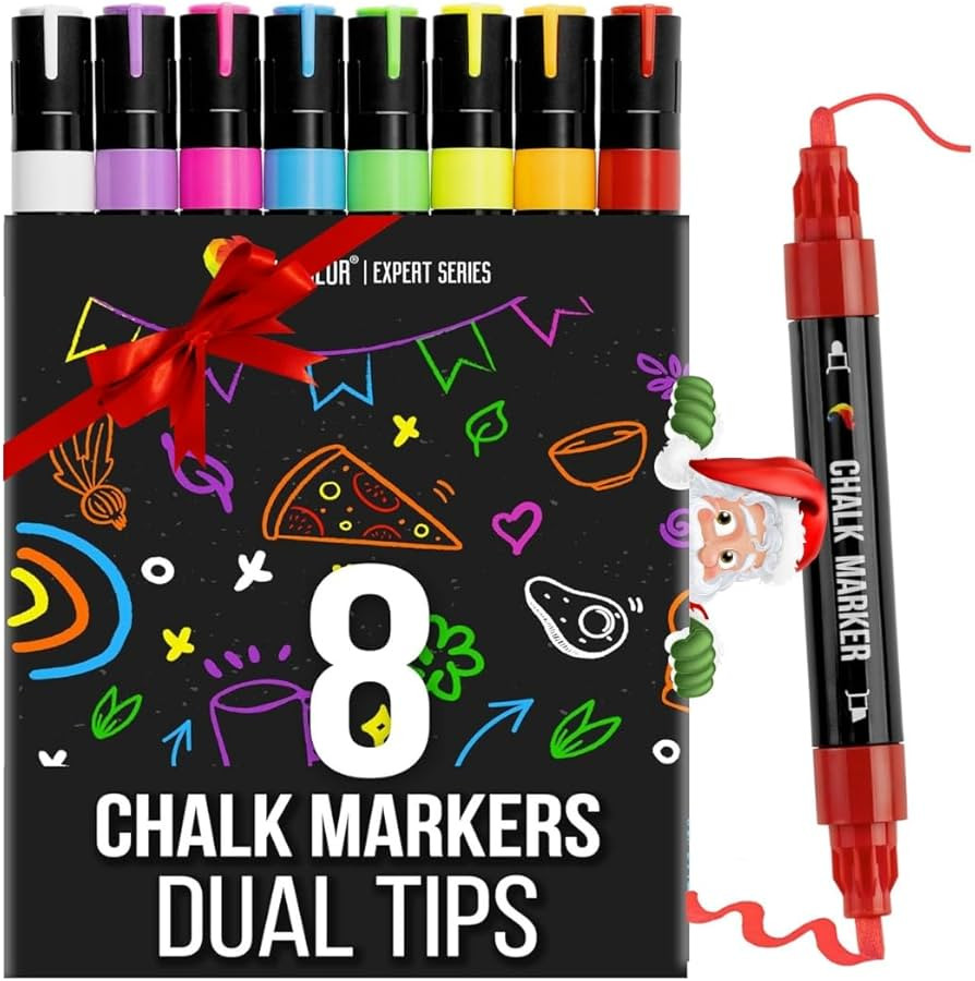 Zenacolor Liquid Chalk Markers - Dual Tips, 8 Vibrant Colors, Non-Toxic, Quick-Drying, Erasable f... | Amazon (US)