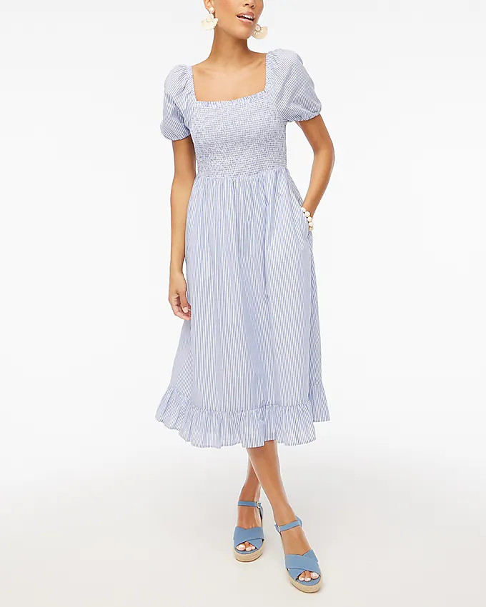 Striped puff-sleeve midi dress | J.Crew Factory