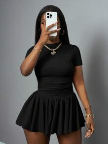 Slaydiva New Spring And Summer Casual Basic Style, Sports Style, Simple Round Neck, Short Sleeves... | SHEIN