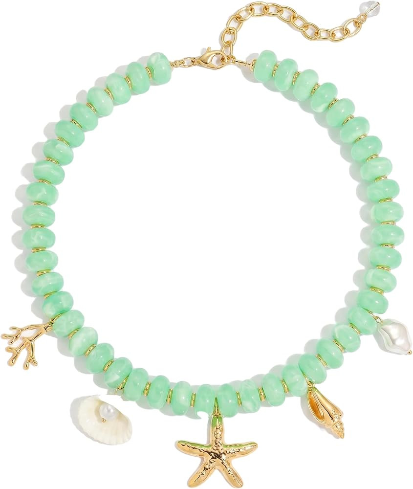 Seashell Fish Necklace for Women Trendy, Chunky Charm Starfish Resin Beaded Necklace Boho Beach S... | Amazon (US)