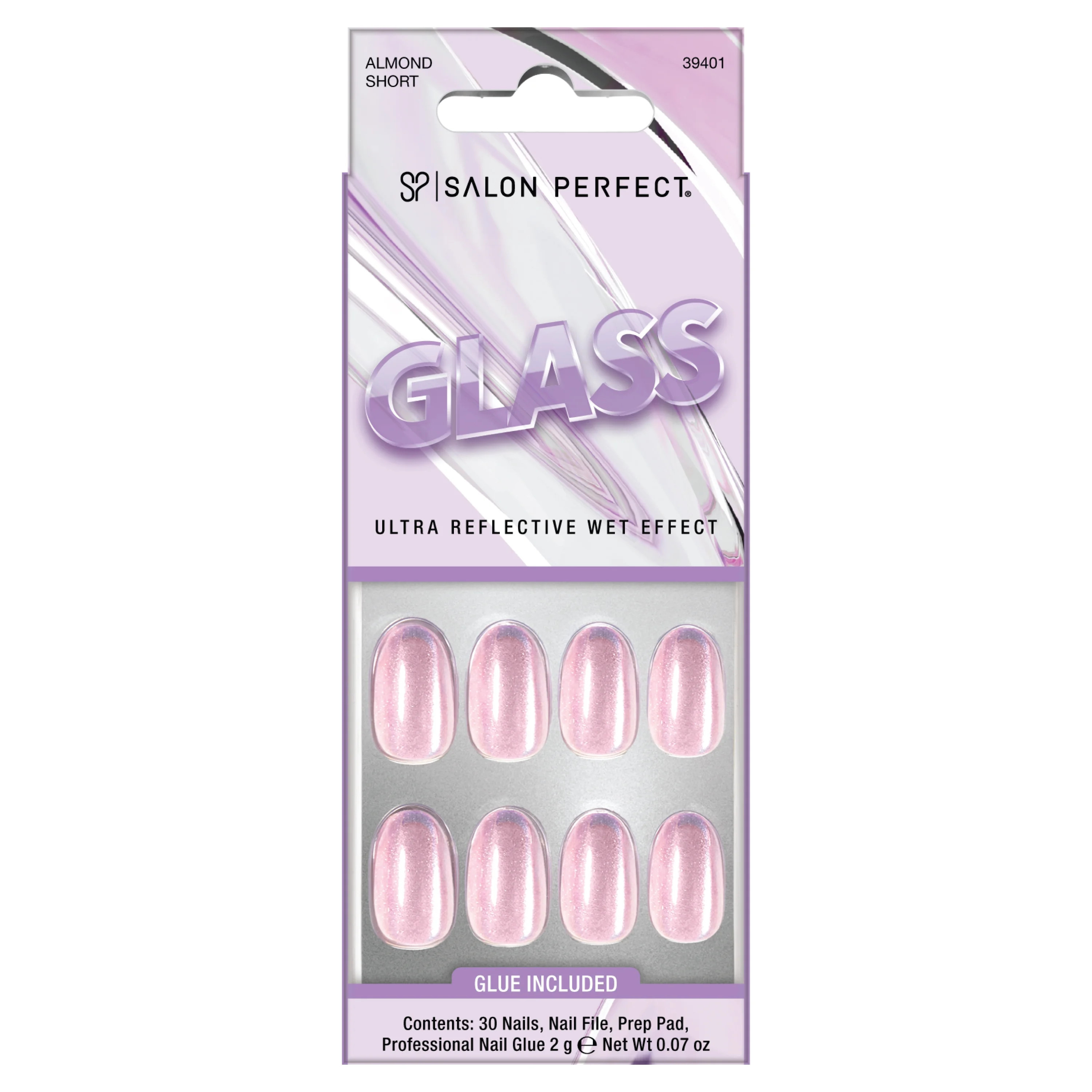 Salon Perfect Artificial Fake Press-ons, 382 Glass Violet, Short Almond, File and Glue Included, ... | Walmart (US)