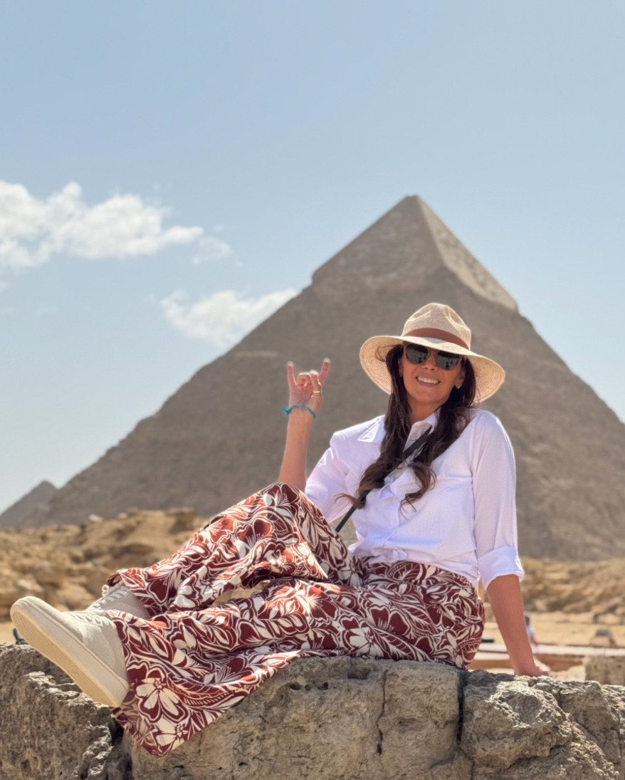 Just got home from a bucket list trip to Egypt - I ⁠wore the $32 @oldnavy high waisted playa pants in “warm floral” (M, tall) with a waterproof white button down, packable hat & LV bag crossbody bag scored from Japanese @ebay  for my big day at Giza! 

#LTKTravel