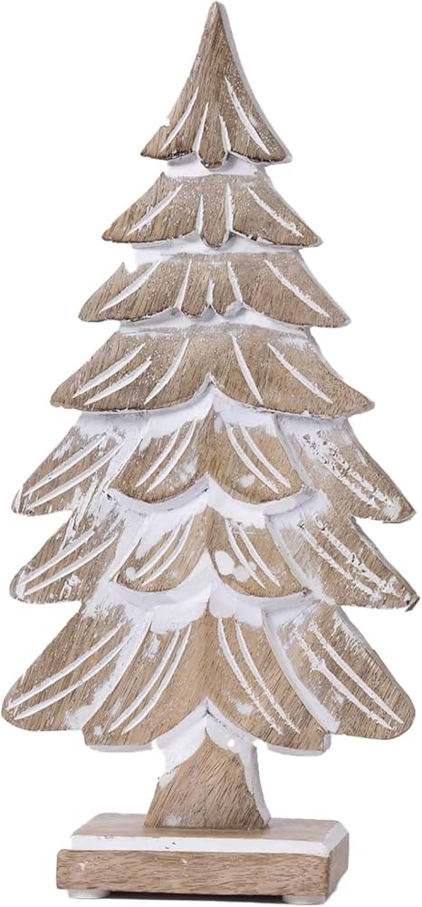 Mary Square Distressed Rustic Farmhouse O Christmas Tree 10.5 Inch Carved Wood Holiday Figurine S... | Amazon (US)