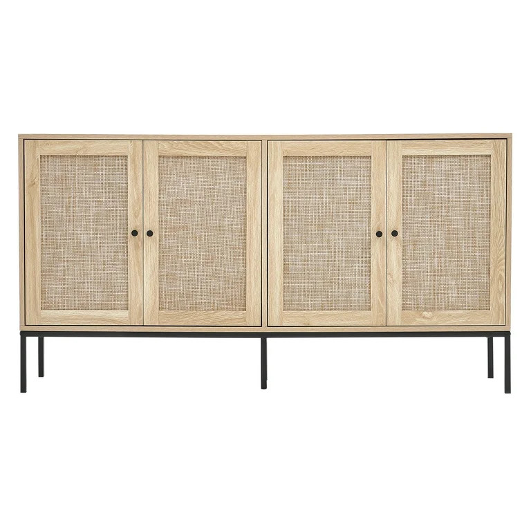 VEVOR Rattan Cabinet, Rattan Storage Cabinet with 4 Magnetic Doors and Adjustable Shelves, Sidebo... | Walmart (US)