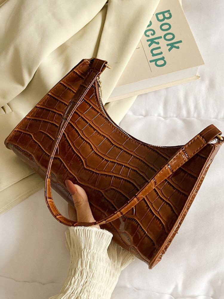 Crocodile Embossed Baguette Bag | SHEIN