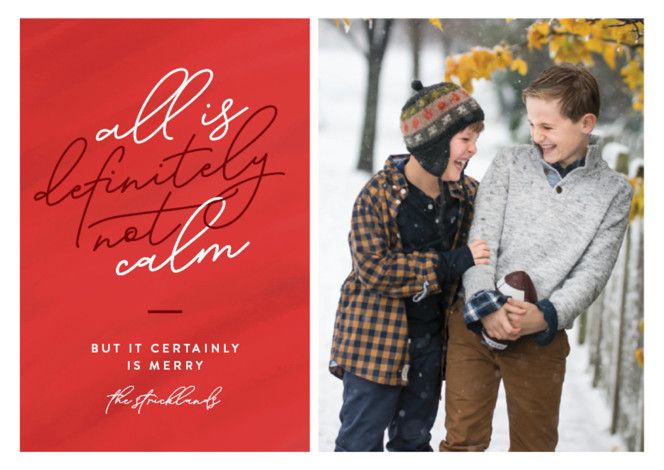 "Definitely Not Calm" - Customizable Holiday Postcards in Green by Jessica Corliss. | Minted