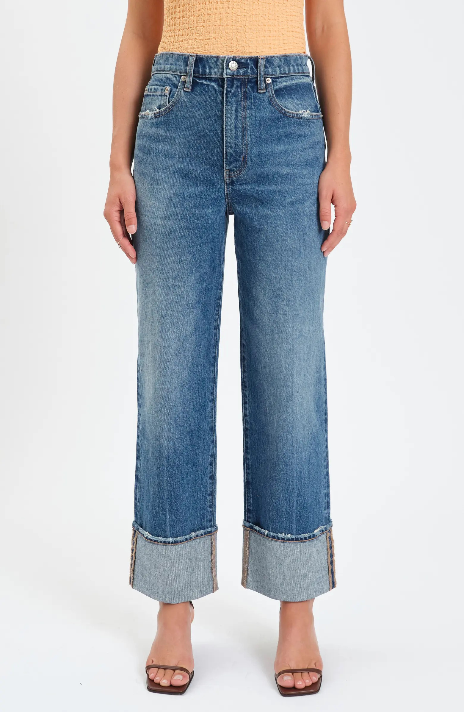 Eastside High Waist Cuff Crop Straight Leg Jeans | Nordstrom