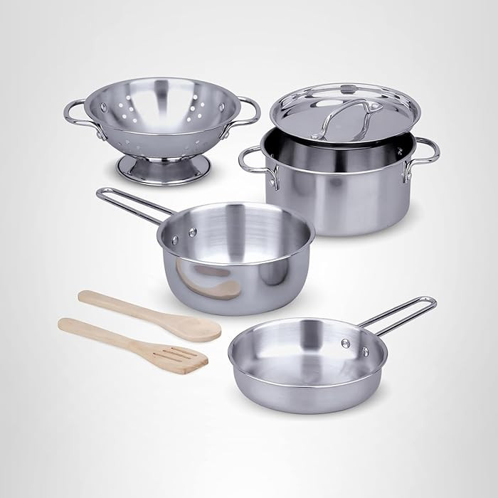 Melissa & Doug Stainless Steel Pots & Pans, 8 Piece Play Kitchen Set, Premium Play Kitchen Access... | Amazon (US)