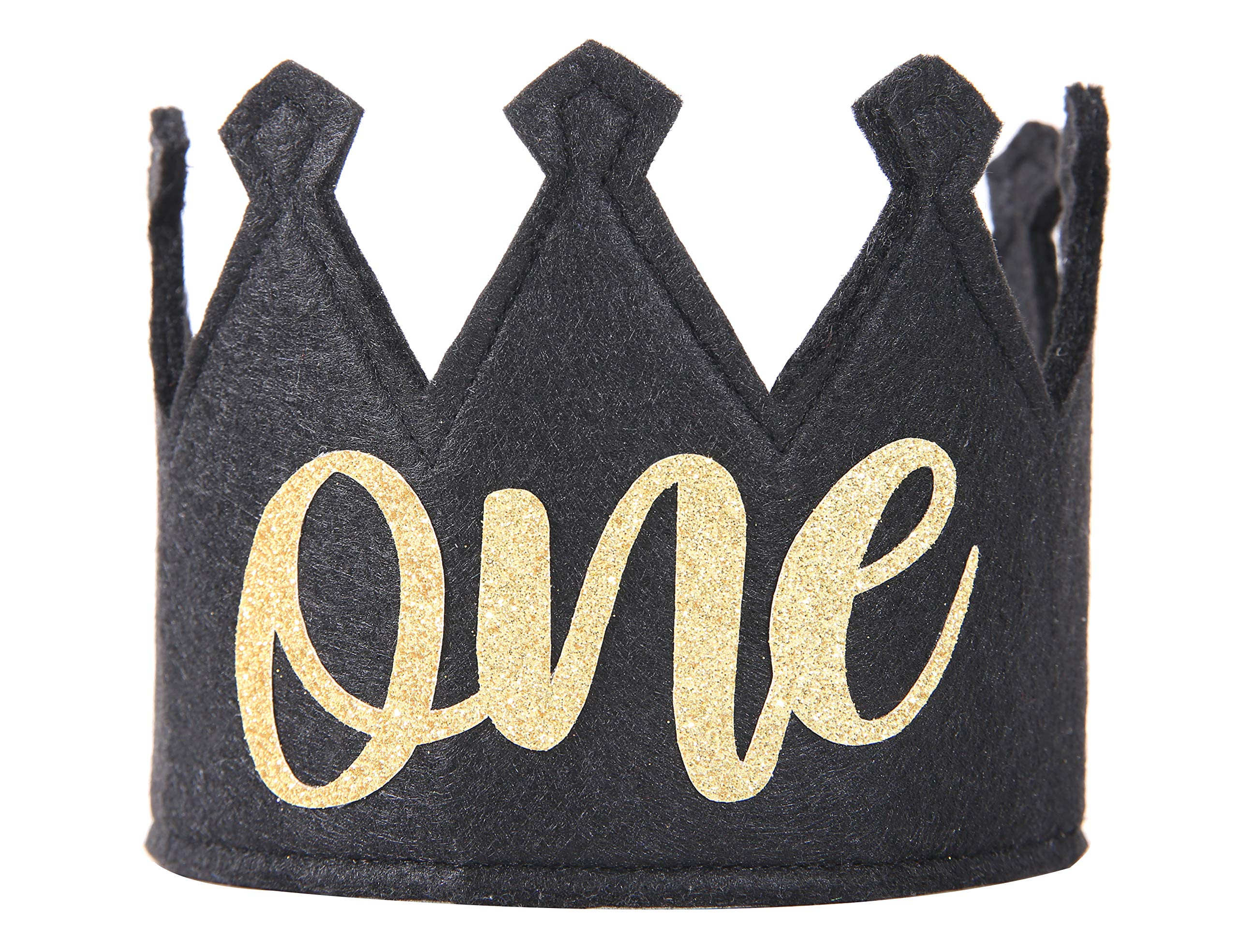 WAWUO Black And Gold One Birthday Crown - 1st Party Hat and Supplies | Amazon (US)