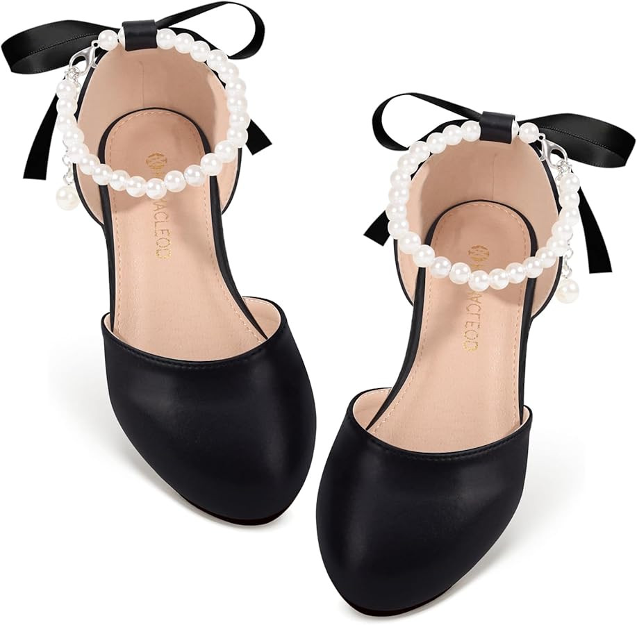 Girls Dress Shoes Princess Ballet Flats Low Heel Mary Jane Glitter Shoes with Elastic Strap for T... | Amazon (US)