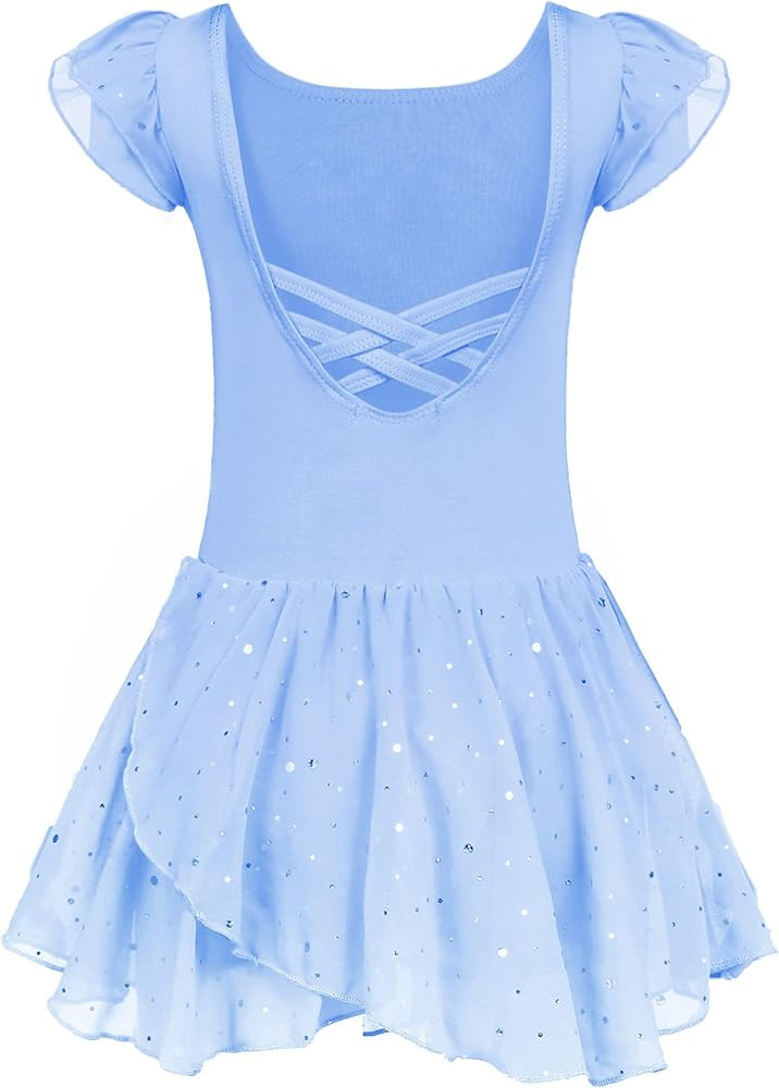Arshiner Girls Ruffle Sleeve Ballet Dance Dress Tutu Skirted Leotard | Amazon (US)