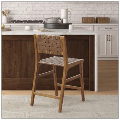 Favela Faux Leather Woven Counter Stool | Wayfair North America