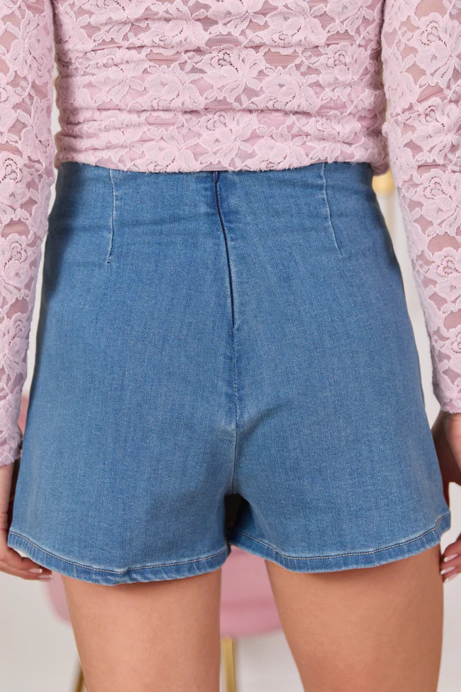 My Favorite Dark Wash Side Slit Denim Skort | Pink Lily