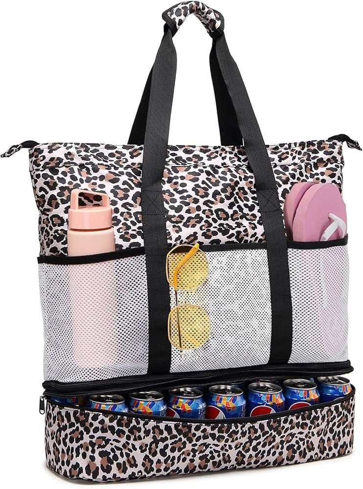 Beach Tote Bag Women Waterproof Sandproof Beach Totes with Detachable Cooler Top zipper for Summe... | Amazon (US)