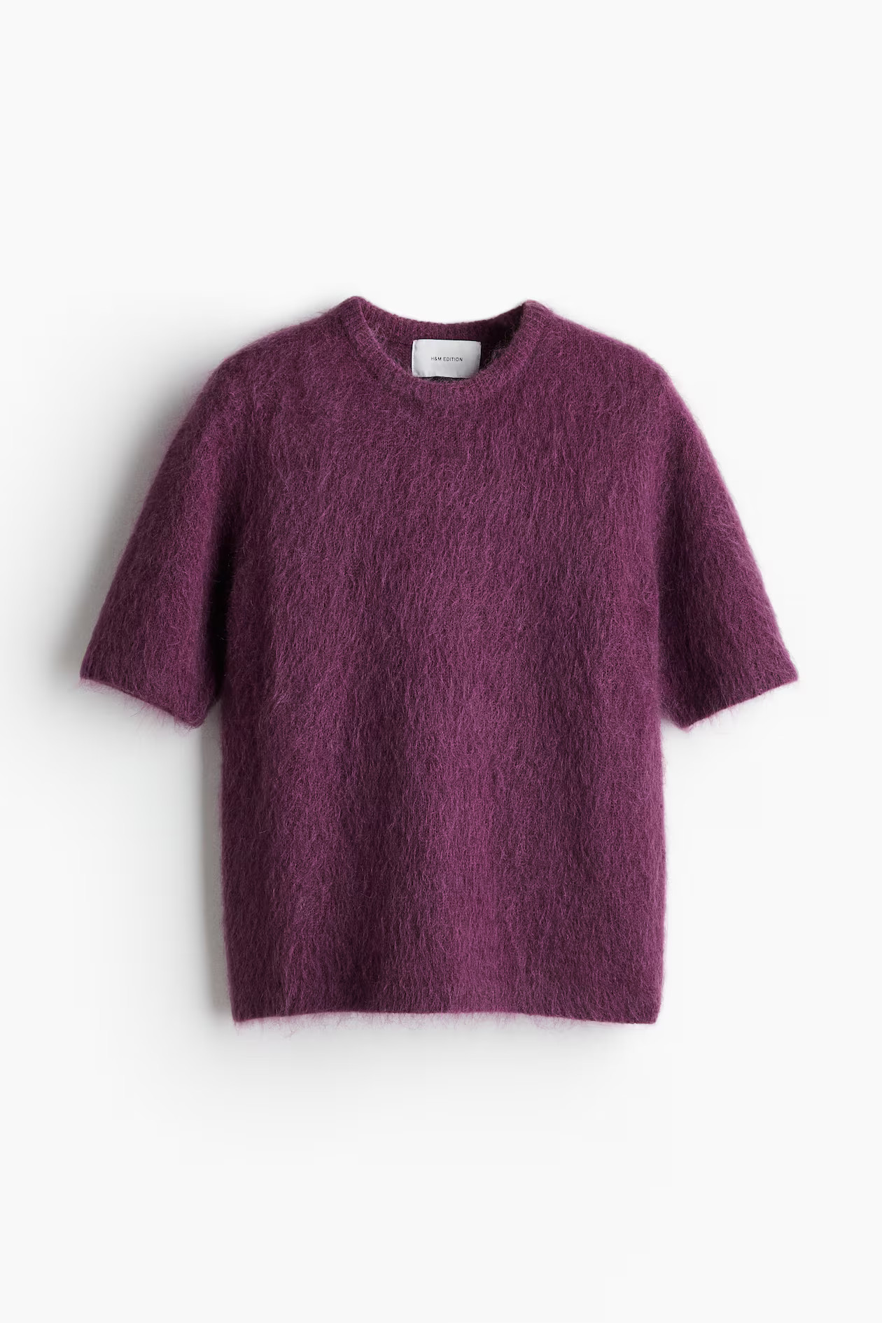 Mohair-blend knitted top - Round neck - Short sleeve - Plum - Ladies | H&M GB | H&M (UK, MY, IN, SG, PH, TW, HK)