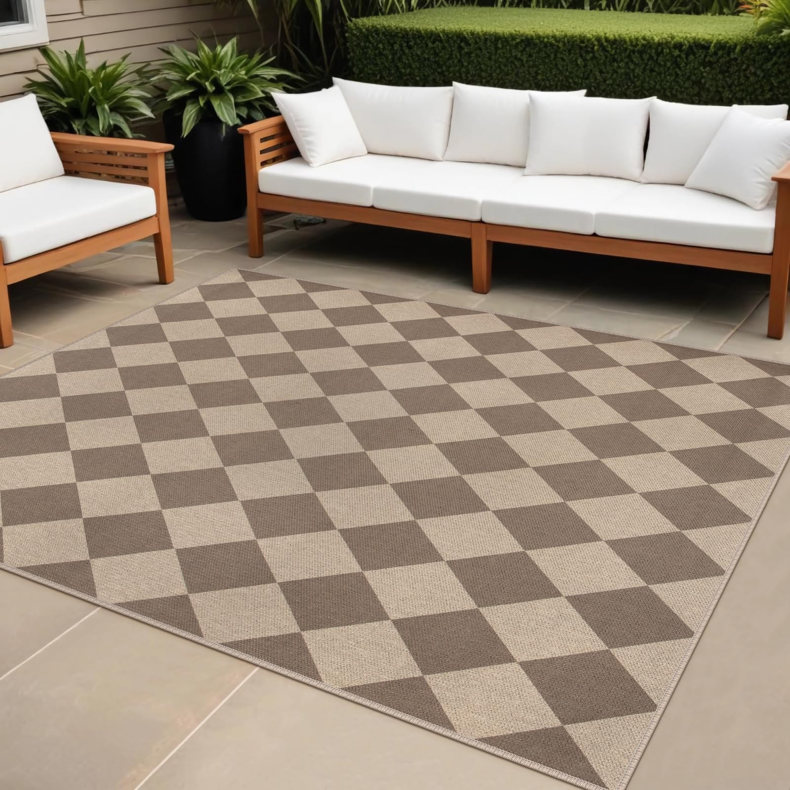 Easy Jute Brown Checkered 5x7 Area Rug, Washable Modern Rugs for Living Room Non-Slip Diamond Bed... | Amazon (US)