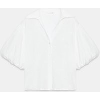 Zara - Embroidered Puff Sleeve Shirt - White - M - Woman | Zara US