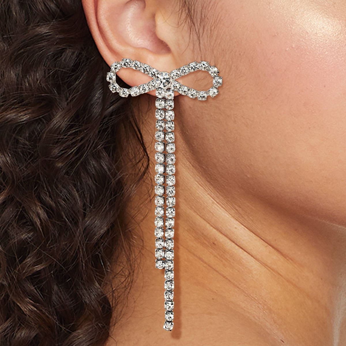 Rhinestone Bow with Fringe Drop Earrings - Wild Fable™ Silver | Target