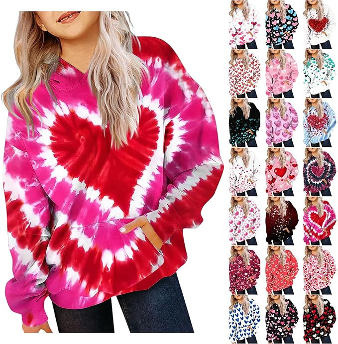 SMIDOW Oversized Hoodies For Teen Girl Cute Heart Graphic Pullover Tops Long Sleeve Hooded Girls ... | Amazon (US)