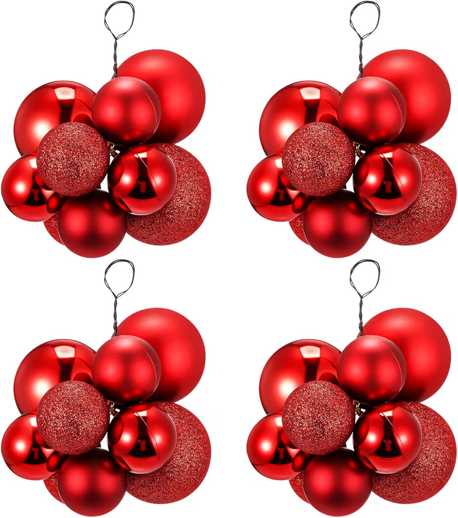 Leinuosen 4 Sets Pre Strung Christmas Ball Christmas Hanging oranments Plastic Hanging Ball for Xmas Tree Decorations (Red) | Amazon (US)