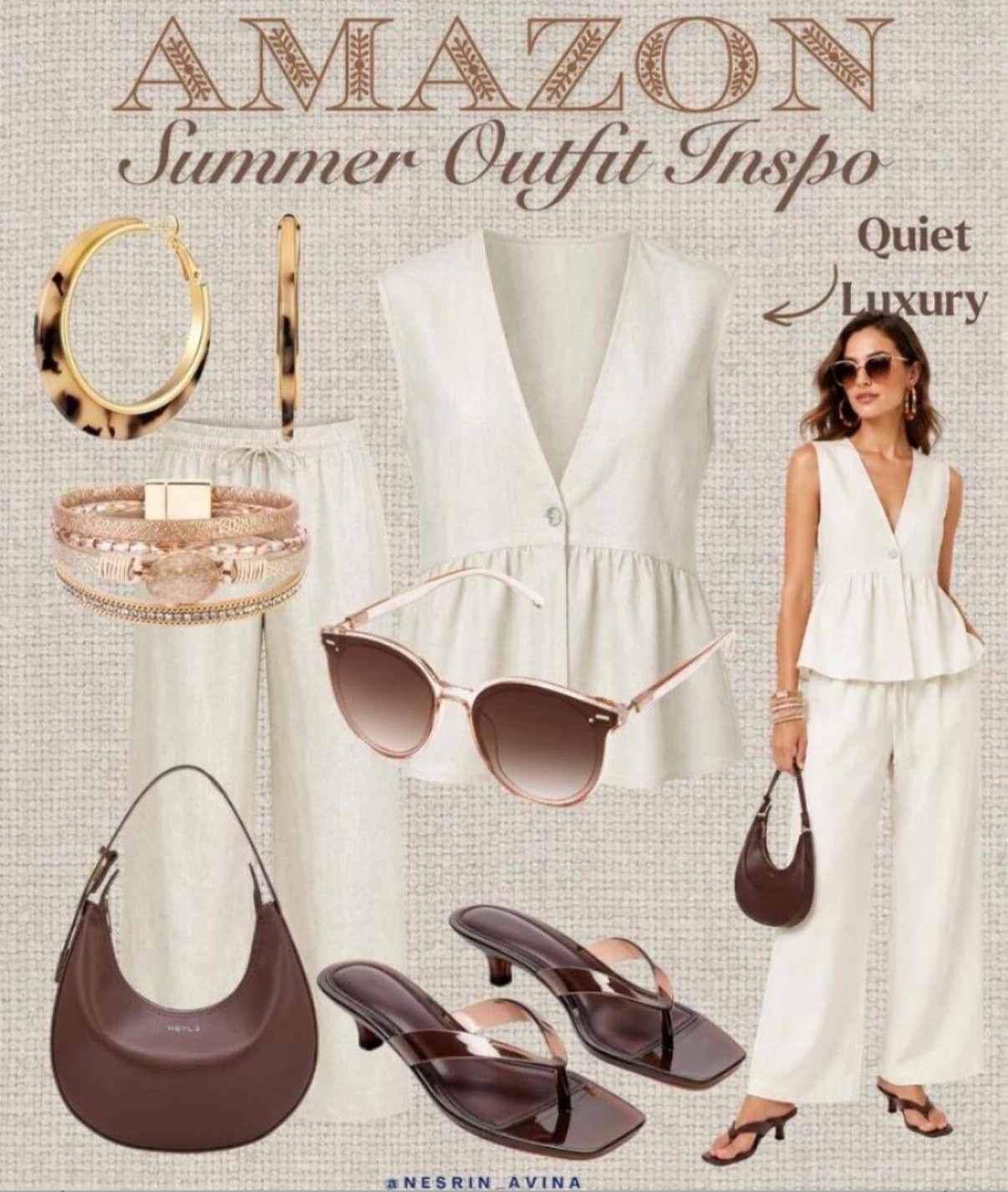 amazon outfit
neutral summer outfit 
resort wear
brown bag
brown sandals
brown sunglasses
jewelry 
complete outfit 
ootd 
summer vacation 
vacation outfits over 49

#LTKSaleAlert #LTKOver40 #LTKootd