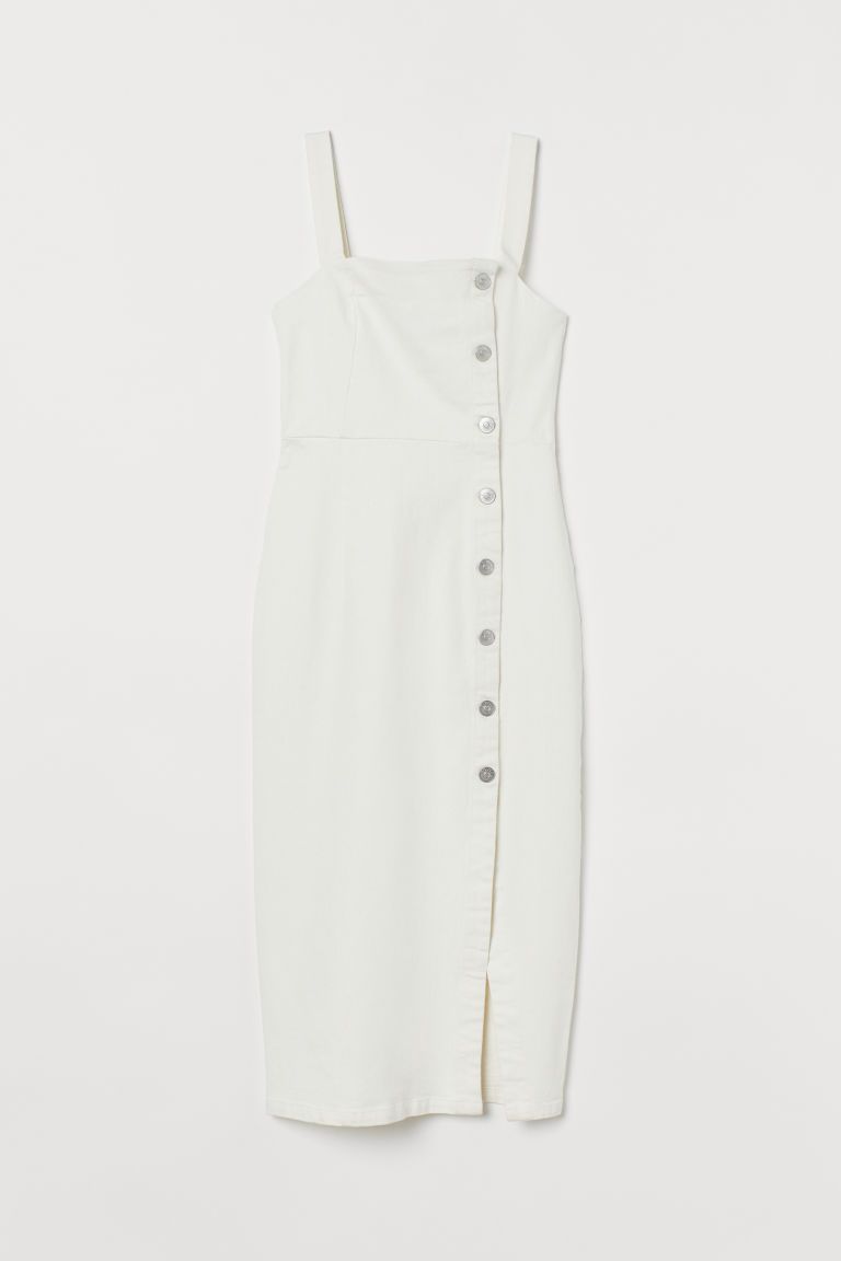 H & M - Fitted Twill Dress - White | H&M (US)