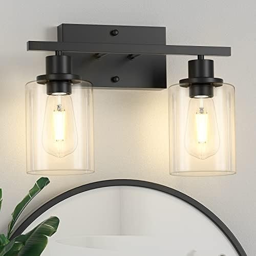 2-Light Black Bathroom Light Fixture, Vanity Light Over Mirror with Clear Glass Shade, Modern Sconce | Amazon (US)