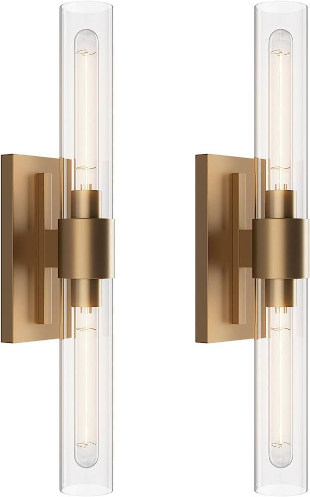 YUYI Brass Wall Sconces Set of Two, Bathroom Light with Clear Glass Shade, Wall Lamp Indoor Vanit... | Amazon (US)