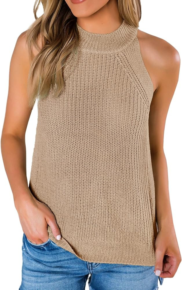 SySea Womens Summer Loose Knit Shirts Sleeveless Halter Neck Sweater Tank Tops | Amazon (US)
