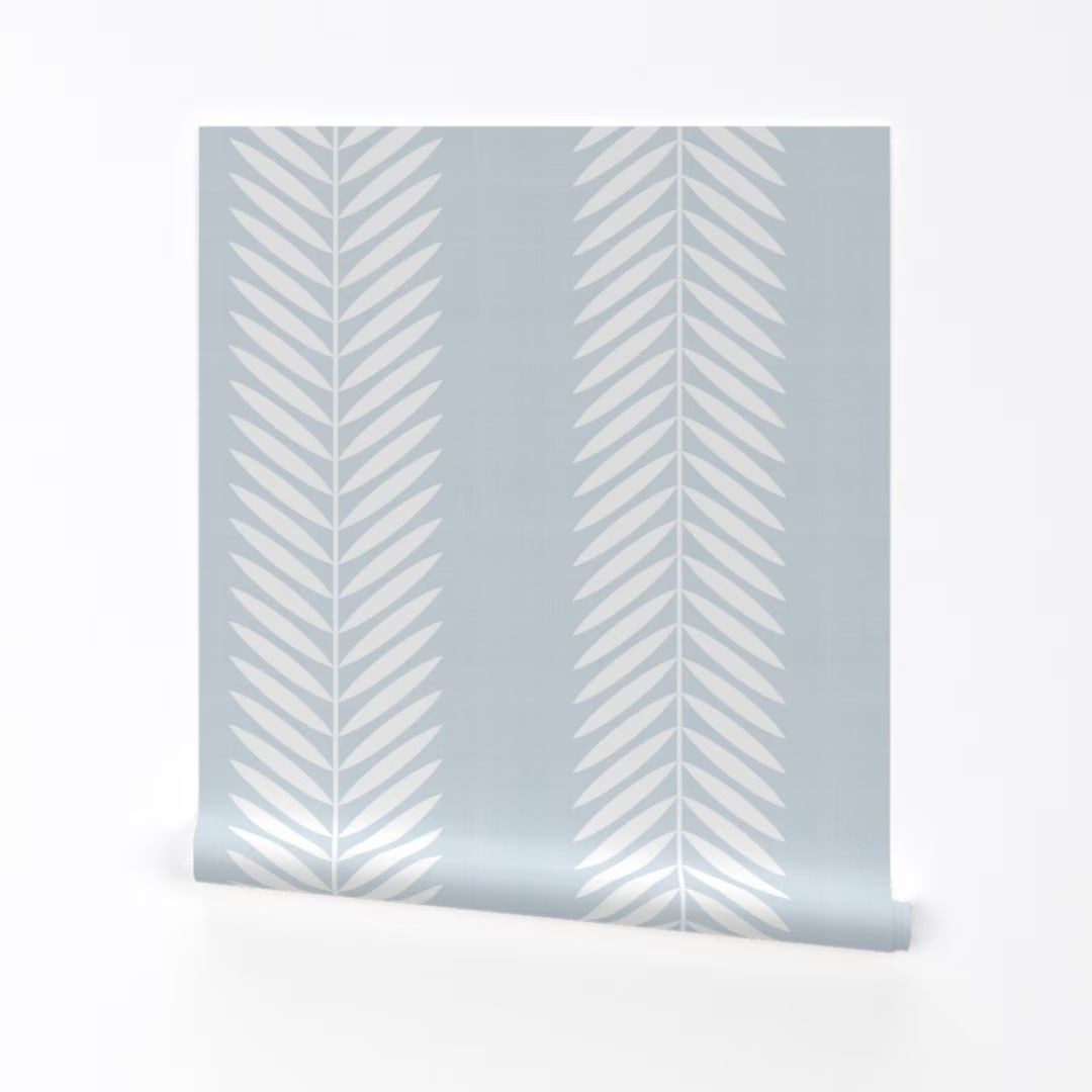 Laurel Wallpaper - Laurel Leaf Stripe On Light Blue By Danika Herrick - Nursery Vines Removable S... | Etsy (US)